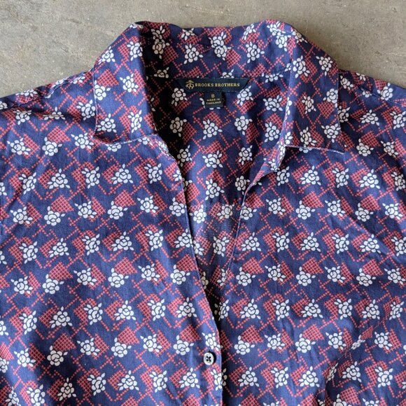 Brooks Brothers Blue Red White Floral Cotton Shirt Dress with Pockets size 8 - Picture 3 of 9